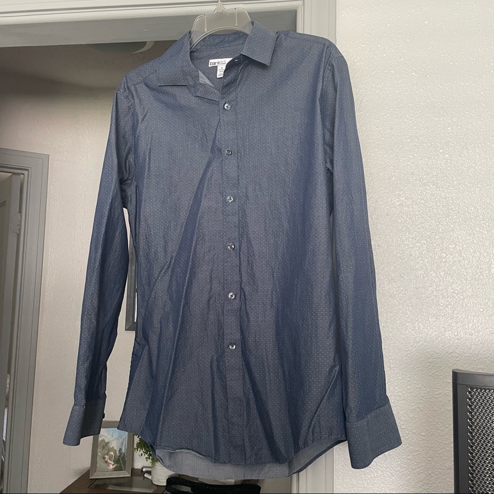 Bar III Mens Chambry Dot Dress Shirt